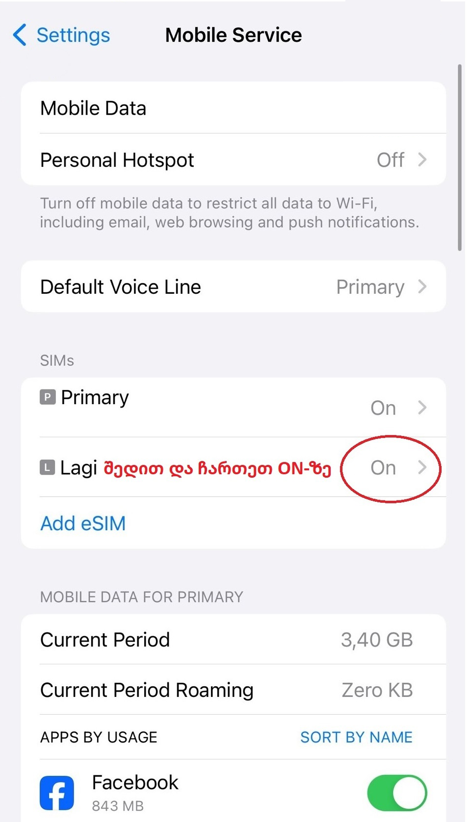 iOS პარამეტრები — ნაბიჯი 2